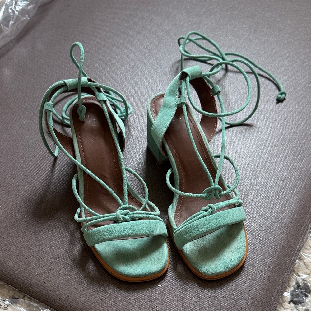 Alohas Sophie Sea Blue Wrap Block Strappy Women's Sandals - Size 35